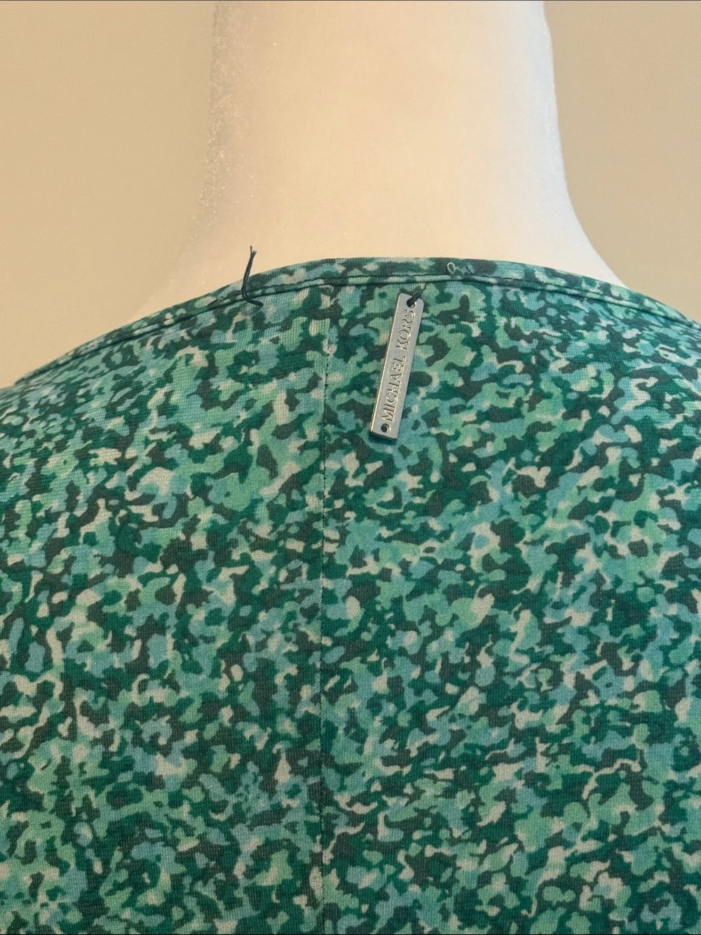 Michael Kors Green Printed Long-Sleeve Ruffle-Hem Dress